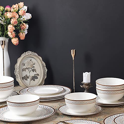 Fanquare FKT0456 18-Piece Porcelain Dinnerware Service For 6, Modern Geometric Pattern, Dishes, Bowls, Black Gold Trim Dinner Set thumb #5