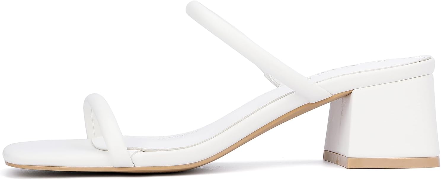 Women's Chunky Block Low Heeled Sandals Two Strap Square Open Toe Slip On Mule Heels - Image 4