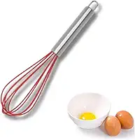 Novo Batedor de Ovos e Massas Fouet, Cabeça de Silicone e Cabo em Inox, fuê Útil Para Massas de Bolo, Tortas, Pães, Cremes e Claras em Neve BELA JOY (Vermelho)