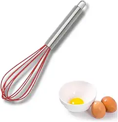 Novo Batedor de Ovos e Massas Fouet, Cabeça de Silicone e Cabo em Inox, fuê Útil Para Massas de Bolo, Tortas, Pães, Cremes e Claras em Neve BELA JOY (Vermelho)