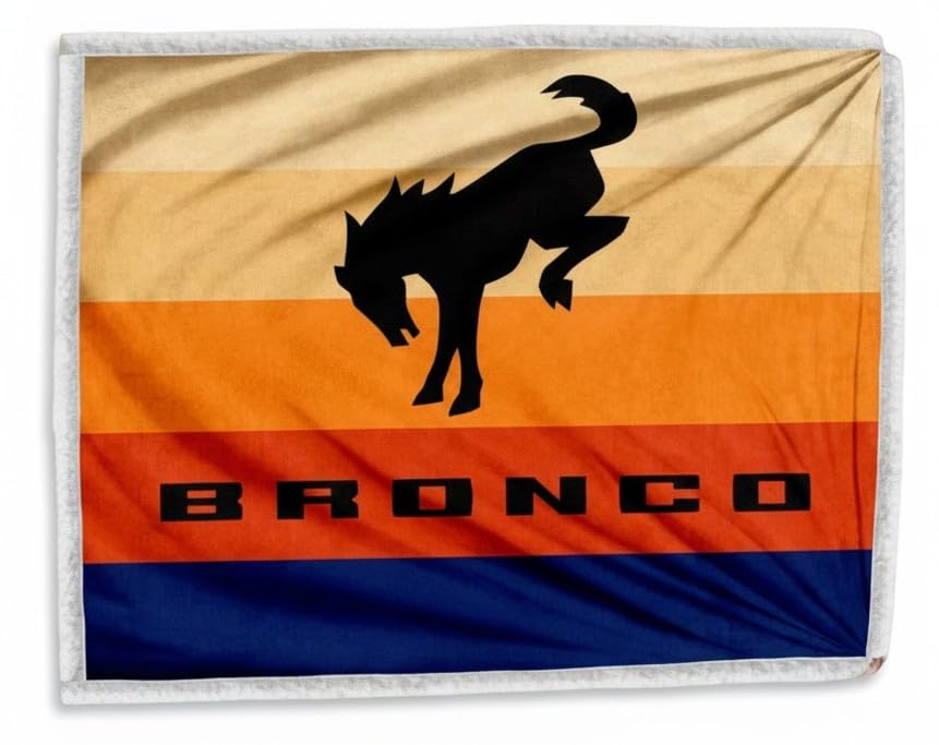 Detroit Shirt Company Classic Ford Bronco Logo Sherpa Fleece Throw Blanket Supersoft and Warm 50 X 60