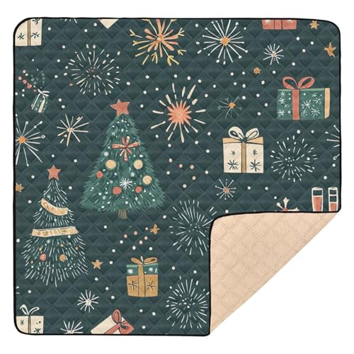 BOESI Doodle Christmas Tree & Gift Box Baby Play Mat, 50“ X 50” Washable Folding Crawling Mat, Baby Floor Mat, Soft, Thick, Non-Slip