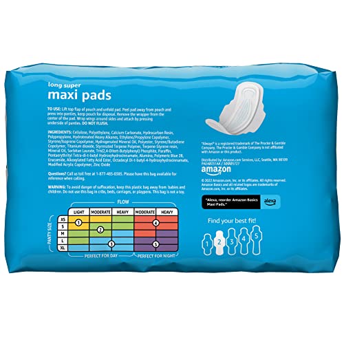 Amazon Basics Thick Maxi Pads With Flexi-Wings For Periods, Long Length, Super Absorbency, Unscented, Size 2, 32 Count, 1 Pack (Previously Solimo) #TOP1