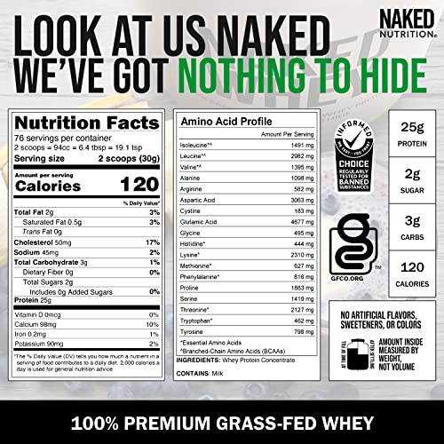 Grass Fed Protein Bundle: 5Lb Unflavored Naked Whey And Chocolate Chip Naked Cookies 12 Pack #TOP3