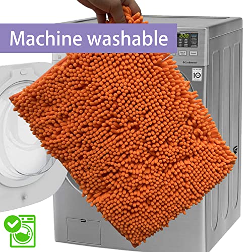 Image of RUN HELIX Bathroom Rugs 3 Pieces Orange Bath Rugs Fall Shower Rugs with U-Shaped Contour Toilet Mat Absorbent Chenille Plush Bath Mats Non Slip Bath Rugs Bathroom Floor Mats Bath Mat Living Rug Set