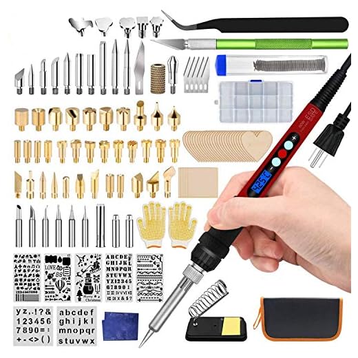 125 Pcs Wood Burning Kit Pyrography Pen Tool Set for Beginners Adult, Temperature Control Wood Burner Pen with Varity Tips (Points) with Letter Stencils for Wood Leather Embossing