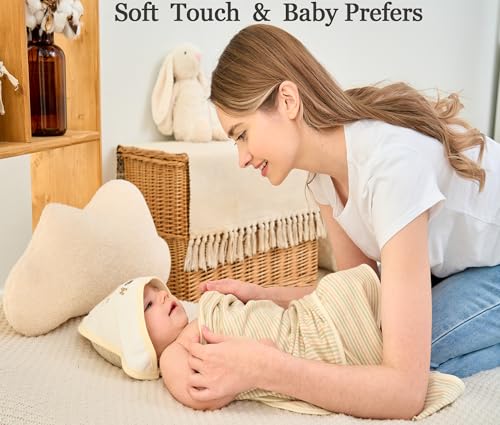 Image of 6-Pack Organic Cotton Baby Hooded Towel & Washcloths Set - Ultra Soft, Reusable, for Newborns, Perfect for Infants & Toddlers, Unisex Gifts, White Bear, 30 x 30 Inches
