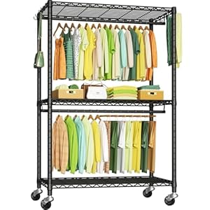 P4 Rolling Clothes Rack Heavy Duty Garment Rack, Clothing Racks for Hanging Clothes, Freestanding Portable Closet Organizers and Storage 45″ W x 14″ D x 78.5″ H, Max Load 480LBS, Black