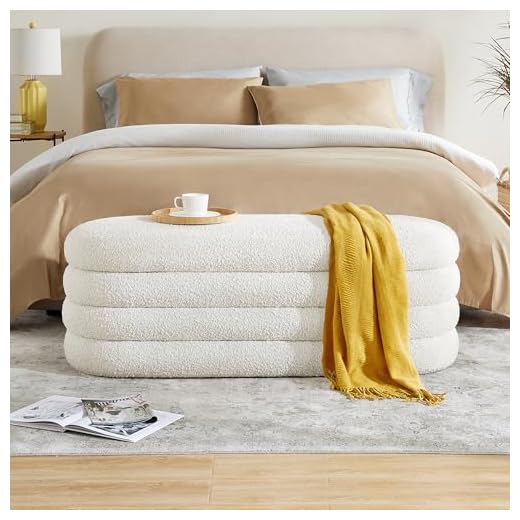 Busaurus Storage Ottoman Bench 49.2 Inch Upholstered Fabric Storage Bench for Bedroom End of Bed Aesthetic Large Oval Storage Ottoman for Living Room Entryway (Ivory)