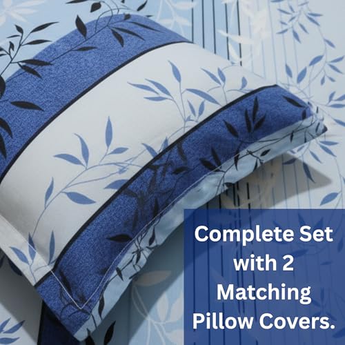 Image of Mafatlal 186 TC Grandious King Size Cotton Bedsheet | 108 x 108 Inches | Breathable Lightweight Summer Bed Sheet with 2 Pillow Covers | Fade Resistant | Strong Blue