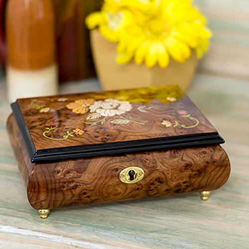 Floral Italian Hand Crafted Inlaid Wood Jewelry Music Box Plays Somewhere In Time #TOP1
