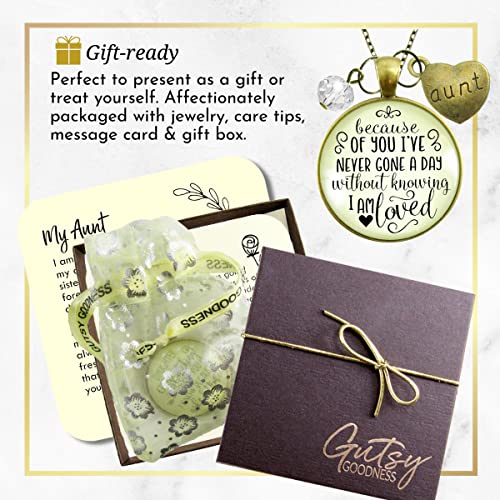 Gutsy Goodness PRNE36005625 Aunt Necklace Because Of Your Love Boho Style Bronze Jewelry For Women Chain 36 Inch - Handmade Glass Inspirational Family Quote Pendant, Heart Charm, Gift Package Sentimental Friends Message Card & Box thumb #5