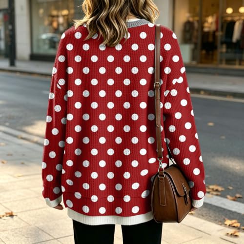 Womens Crew Necks Sweatshirts Knit Long Sleeve Polka Dot Sweatshirts - image 6