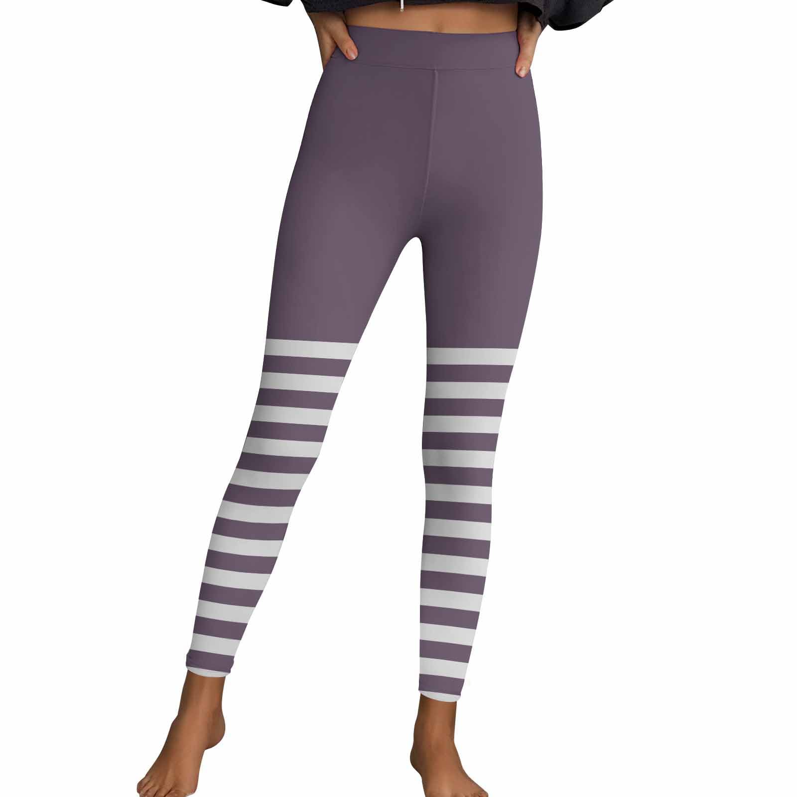 Womens Striped Leggings Halloween Yoga Pants High Waisted Tummy Control Activewear Workout Leggings