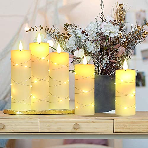 Upinmz Flameless Candle, Recessed String Battery Powered And Flashing Remote Timed Led Candle, Real Wax, Set Of 5 #TOP4