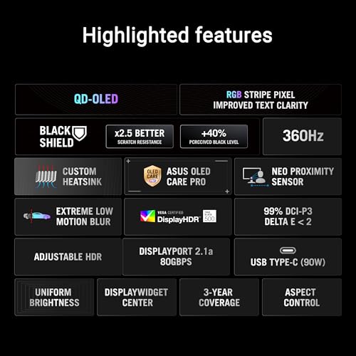 Image of ASUS ROG Swift 34 inch QD-OLED Gaming Monitor (PG34WCDN) - 360Hz, 0.03ms, OLED Care Pro, Neo Proximity Sensor, DisplayHDR 500 True Black, DP 2.1, HDMI 2.1, USB-C (90W), DisplayWidget, 3 yr Warranty