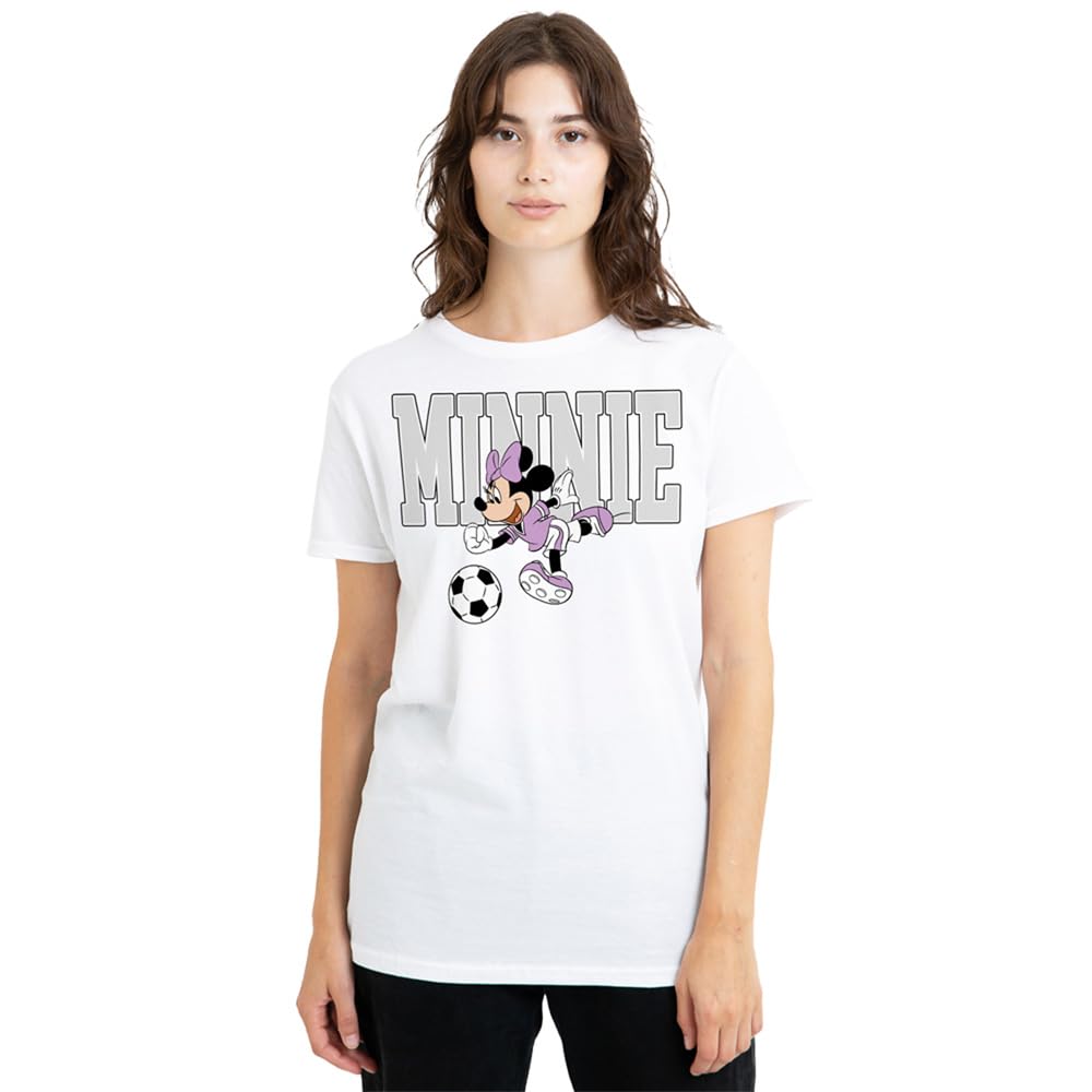 Disney Minnie Mouse Football Kick Ladies T Shirt, White, XX-Large