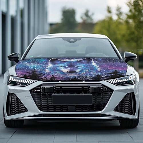 Image of Tree Wolf Car Windshield Sunshade Cover, Waterproof Breathable Half Car Cover Blocks UV Rays for All Season - Fit Most Cars, SUV