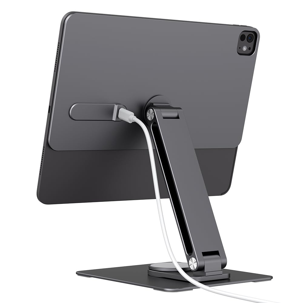 GEWOKLIY Magnetic iPad Pro M4 13-inch Stand with Wireless Charging 18W, 360° Rotating Aluminum Tablet Holder for iPad Pro M4 13-inch, Adjustable Desk Mount Series (M4-13inch)