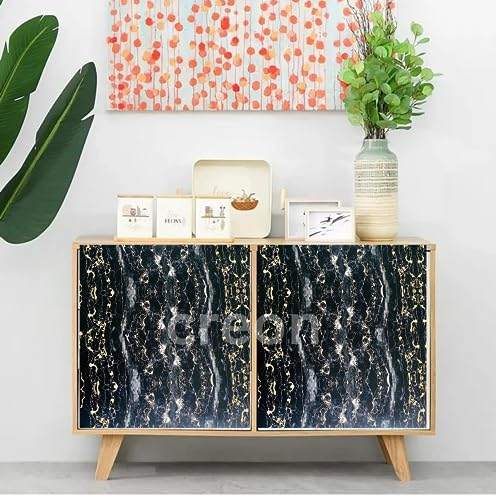 Image of CREON Black Fiber Marble Sticker for Kitchen Countertops Waterproof Black Fiber Marble Wallpaper Self Adhesive and Removable Marble Paper for Kitchen Bathroom Cabinet Furniture (16X200 INCH)