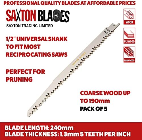 5x Saxton 240mm Reciprocating Sabre Saw Wood Blades R1021L fits Bosch, Dewalt, Makita