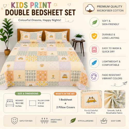 Image of COZY FURNISH Double Bed Bedsheet with 2 Pillow Covers, 90 x 100 Inches, Lightweight Soft Microfiber Cotton Bedding Set for Everyday Use