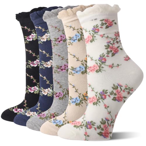 Image of Jspupifip Women Floral Ruffle Socks Frilly Casual Ankle Socks Size 5-7