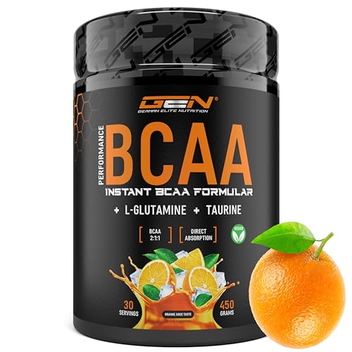 BCAA 450 g Pulver - Instant BCAAs + L-Glutamin + Taurin - Lecker & super Löslichkeit - Vegane Aminosäuren - 2:1:1 Ratio - (Orange Juice)