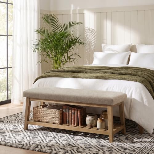 Zihanhome Entryway Shoe Bench, End of Bed Bench,Upholstered Bench(Brown)