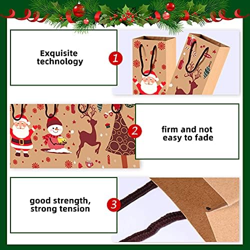Christmas Bottle Bags, Multipack Kraft Paper Wine Bottle Bags with Handle 8 Packs for Wine Whiskey Champagne, Single New Year Wedding Xmas Bottle Gift Bags for Wine Lovers Gifts Wrapping