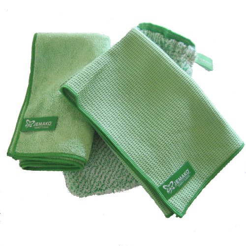 Chiffons Jemako vert kit de 3 avec chiffon 45x60cm et sec 40x45cm