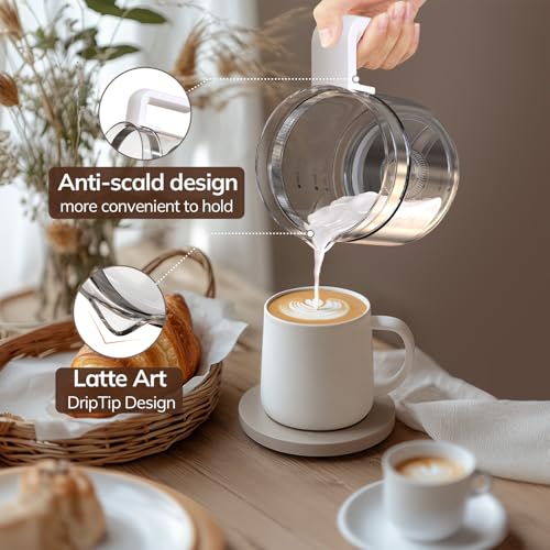 Image of Large Electric Milk Frother and Steamer, 16.9oz /500ml Milk Steamer and Frother for Latte or Hot Chocolate, Dishwasher Safe, BPA Free, 6 Functions, Enjoy Perfect Milk Froth in 2 Min (White-Glass)