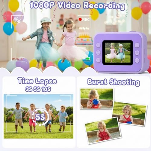 Kids Camera Instant Print, 14MP Kids Instant Print Camera for Kids with 32GB Card & 3 Rolls Paper, Kids Digital Camara Toys Gifts for Boys & Girls Age 3-10 - Image 4