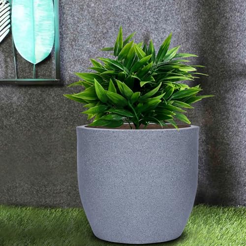 Image of BonKaso 14 inch Light Grey Pot - Tall, Durable & Lightweight Polymer Jaguar Round Planter for Indoor & Outdoor Use: Home, Office, Garden & Balcony (Gamla /Gamale)