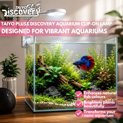 Image of Taiyo Pluss Discovery Aquarium LED Clip-On Light - 2.5W + Free Flakes Fish Food (10 g) | Full Spectrum LED with 3 Lighting Modes Lamp | for Betta Fish Bowls, Planted & Nano Aquariums up to 1 Feet