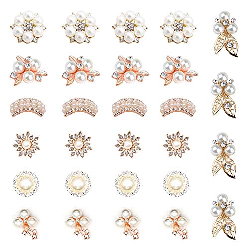 HOSTK 28pc DIY Rhinestone Botones de perlas Broche Redondo Flatback Brillante Borrar Varios estilos para Flor Ropa Pastel diademas Tarjeta Joyería Hacer Regalo Cover