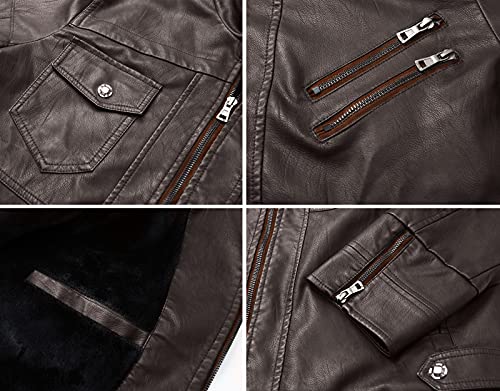 Wulful Men's Vintage Stand Collar Leather Jacket Motorcycle Pu Faux Leather Outwear #TOP3