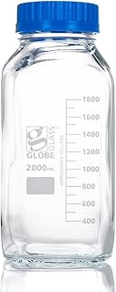Globe Glass Square Media Bottle, Wide Mouth, 2000mL, GL80 Screw Cap, 10/Box