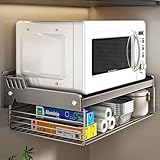 BAKENLON Soporte de pared para microondas con cesta de almacenamiento, 2...