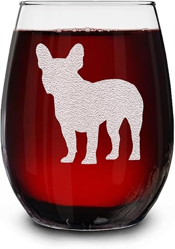 shop4ever Copa de vino grabada de raza de perro Bulldog Francés, sin tallo, 15 onzas, regalo para amantes de los perros