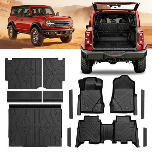 SSESS Custom Fit TPE Floor Mats for 2021-2026 Ford Bronco 4-Door (Not for Sport) & Cargo Liner Set Heavy Mud & Off-Road Protection with 3D Waterproof High-Edge & Anti-Slip Retention System