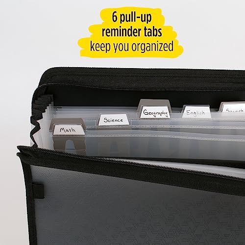 Five Star 7 Pocket Expanding File Organizer, Plastic Expandable File Folders With Customizable Tabs & Clear Cover, Holds 11" X 8-1/2", Zipper Closure, Black (72709) #TOP1