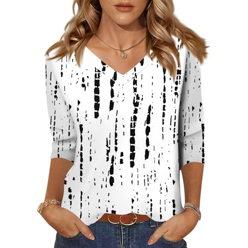 HTHLVMD Womens 3/4 Length Sleeve Tunic Tops Summer Fall Outfits 2025 Three Quarter Sleeve Casual V Neck T Shirts for Women