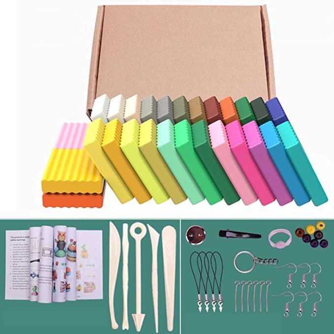 Queta 24 Color Polymer Clay Set, Soft Non-Toxic Safe Clay Kit, Oven Bake or Air-Dry, Arts and Crafts for Kids, Ages 3+