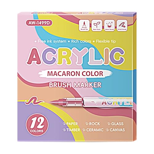 12 Color Liquid Acrylic Marker Brush Tip Acrylic Paint Pen for Card Making Journaling Drawing on Paper Canvas Stone Wood Fabric