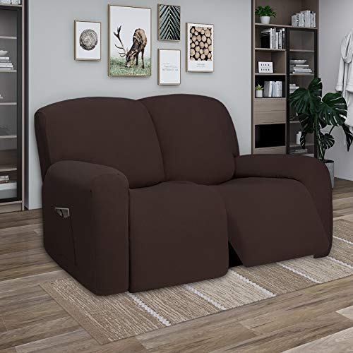 PureFit Super Stretch Loveseat Recliner Sofa Couch Cover with Pocket 2 Seats Non Slip Soft Sofa Slipcover, Washable Reclining Furniture Protector for Pets (Medium, Chocolate)