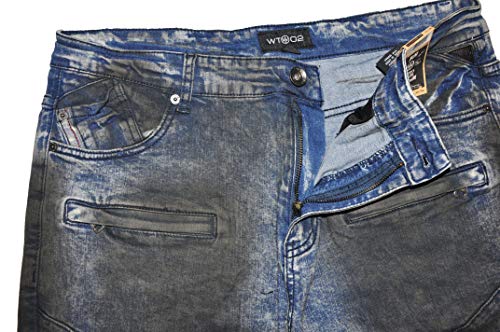 WT02 Men's Premium Washed Moto Biker Denim Pants3