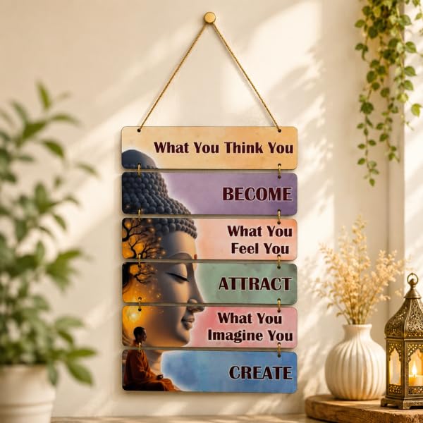Apnatohfa Motivational Buddha MDF Wall Hanging Motivational Buddha Wall Hanging with Inspirational Quote Decor"What You Think You Become. What You Feel You Attract. What You Imagine You Create."-image-35