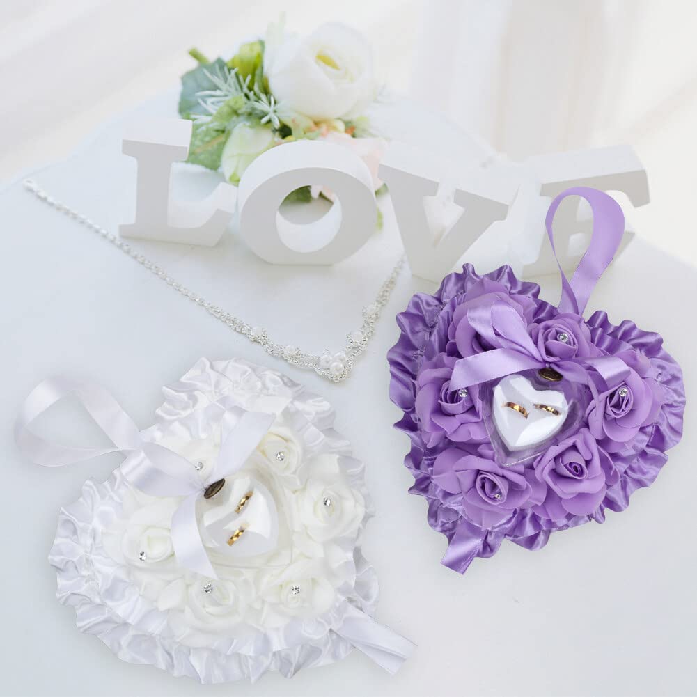 Cuscino Porta Fedi Nuziali A Cuore - In Pizzo Con Nastri, Per Matrimonio O Proposta - Foto 8