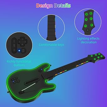 LYEAA Wireless Guitar Controller with Strap for PS3/4 PC Guitar Hero Rock Band Game Console Controller
